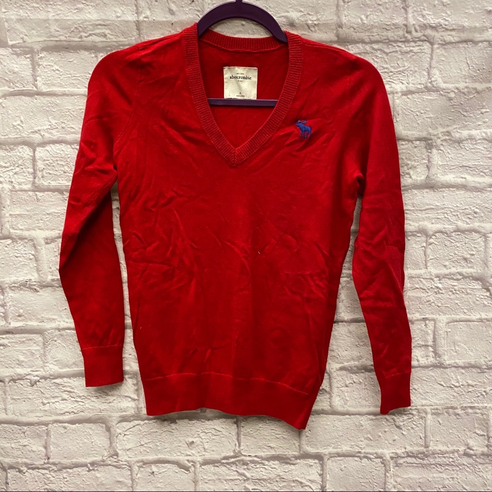ABERCROMBIE FITCH Girls XL V-Neck Red Sweater